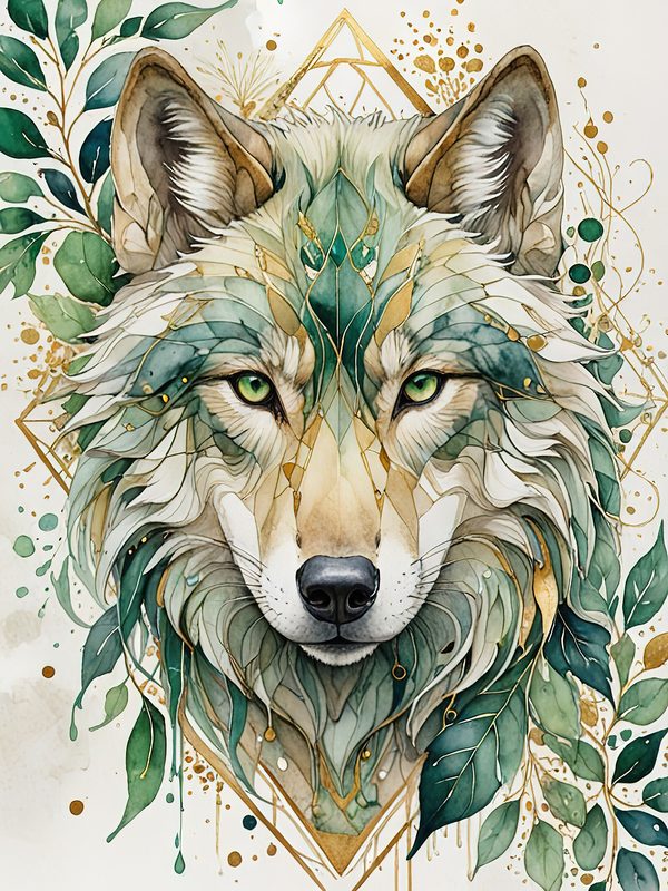 Watercolor Wolf Portrait Digital Paper: Botanical Scrapbooking JPGs (Digital Download) — image 7