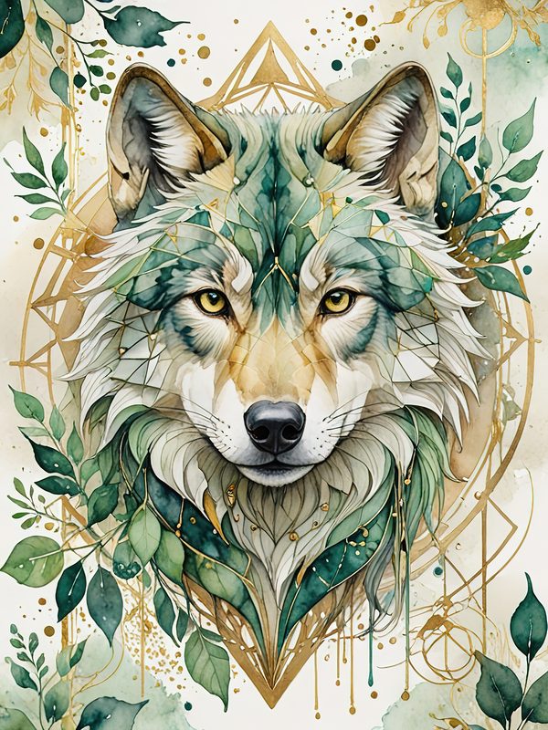 Watercolor Wolf Portrait Digital Paper: Botanical Scrapbooking JPGs (Digital Download) — image 8