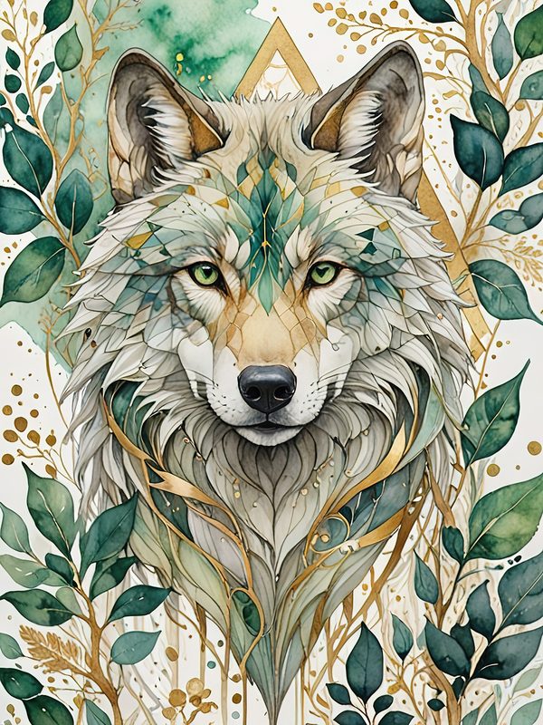 Watercolor Wolf Portrait Digital Paper: Botanical Scrapbooking JPGs (Digital Download) — image 9