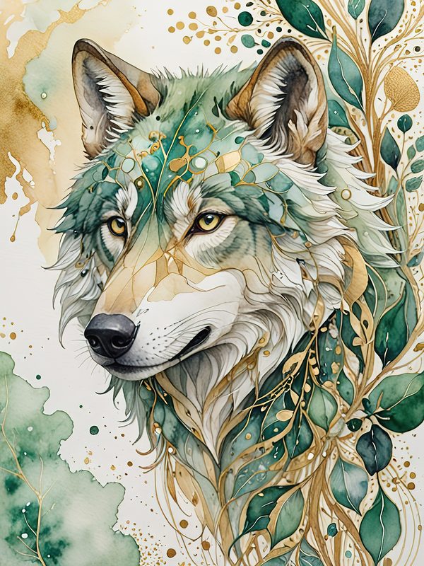 Watercolor Wolf Portrait Digital Paper: Botanical Scrapbooking JPGs (Digital Download) — image 10