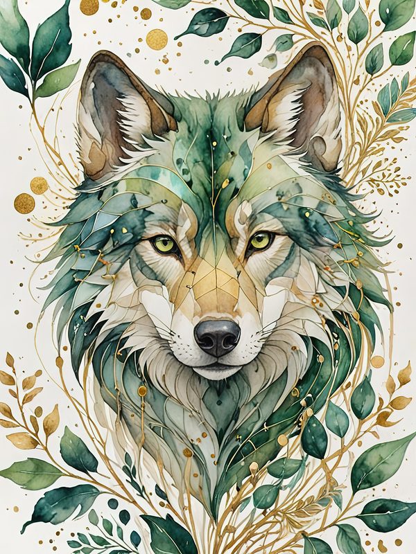 Watercolor Wolf Portrait Digital Paper: Botanical Scrapbooking JPGs (Digital Download) — image 11