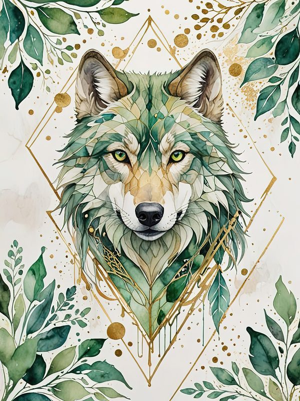 Watercolor Wolf Portrait Digital Paper: Botanical Scrapbooking JPGs (Digital Download) — image 12