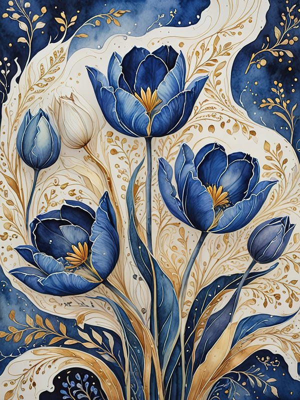 Watercolor Indigo Blue Tulip Digital Paper Set (JPG) — image 2