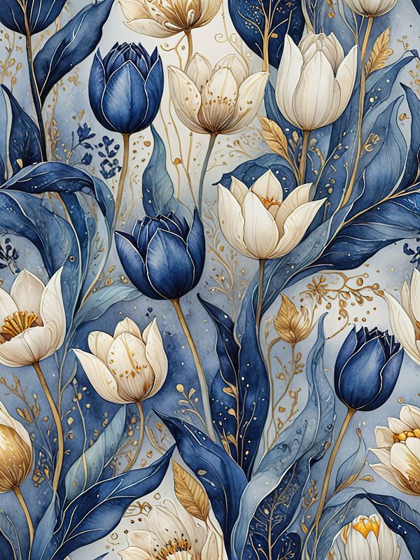 Watercolor Indigo Blue Tulip Digital Paper Set (JPG) — image 3