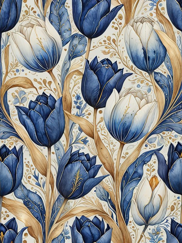Watercolor Indigo Blue Tulip Digital Paper Set (JPG) — image 4