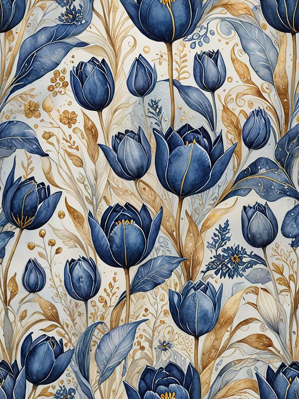 Watercolor Indigo Blue Tulip Digital Paper Set (JPG) — image 5