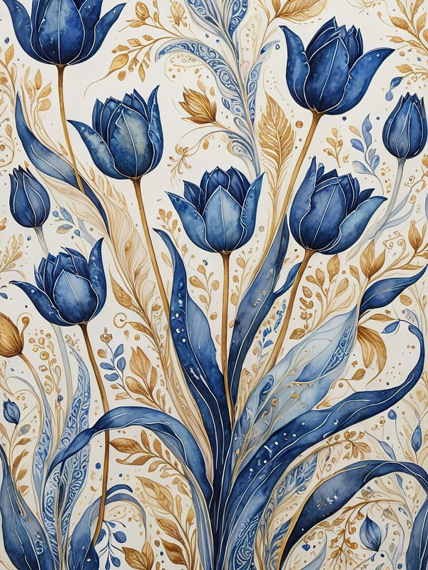 Watercolor Indigo Blue Tulip Digital Paper Set (JPG) — image 6