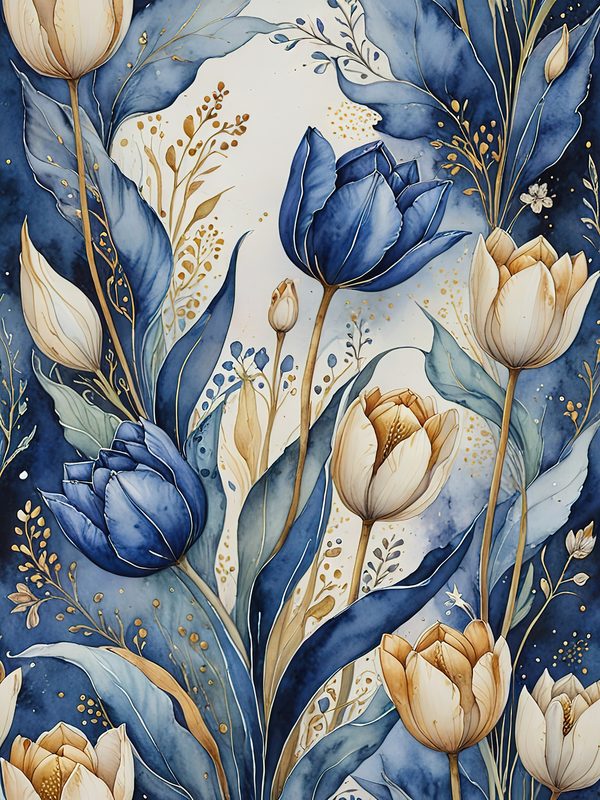 Watercolor Indigo Blue Tulip Digital Paper Set (JPG) — image 7