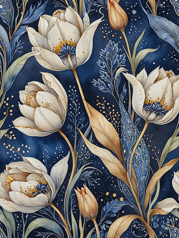 Watercolor Indigo Blue Tulip Digital Paper Set (JPG) — image 8