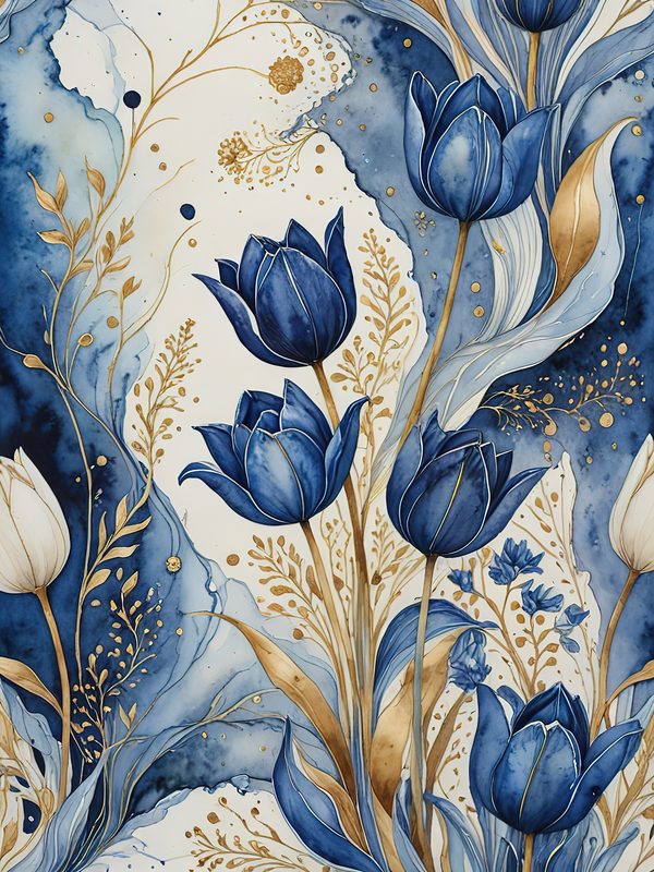 Watercolor Indigo Blue Tulip Digital Paper Set (JPG) — image 9