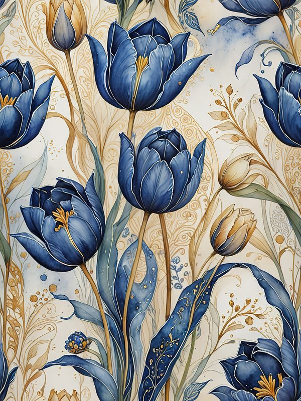 Watercolor Indigo Blue Tulip Digital Paper Set (JPG) — image 10