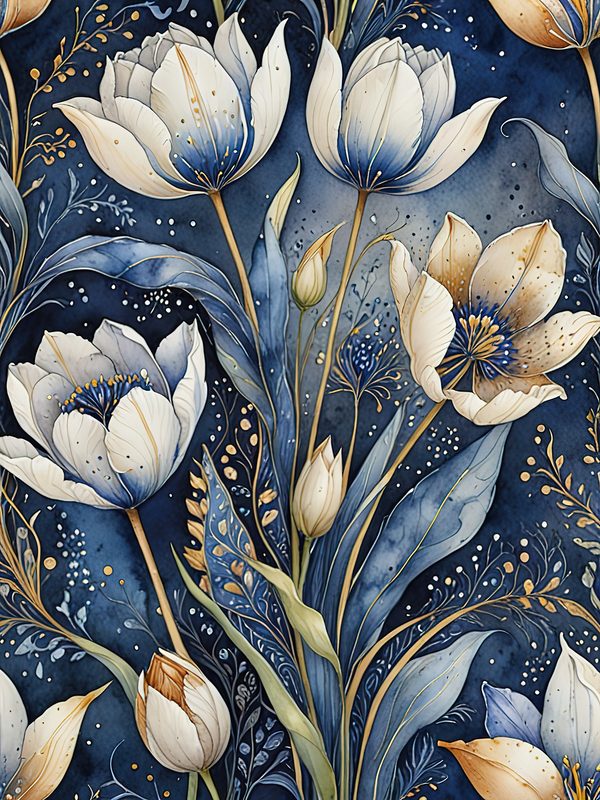 Watercolor Indigo Blue Tulip Digital Paper Set (JPG) — image 11