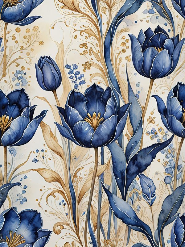 Watercolor Indigo Blue Tulip Digital Paper Set (JPG) — image 12