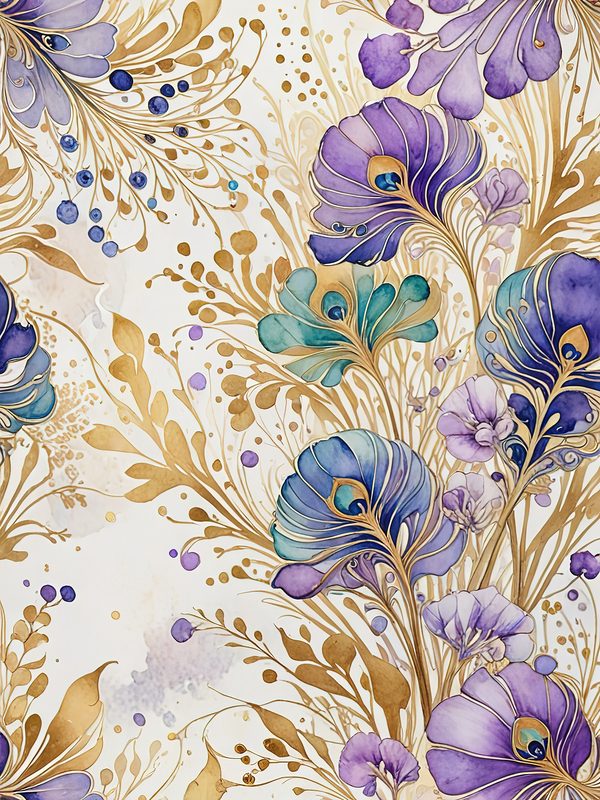 Watercolor Peacock Feather Digital Paper: Gold Accents, Scrapbooking (JPGs) — image 1