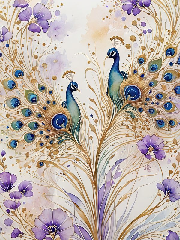 Watercolor Peacock Feather Digital Paper: Gold Accents, Scrapbooking (JPGs) — image 8