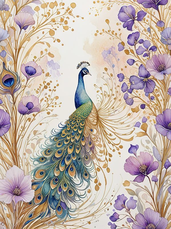 Watercolor Peacock Feather Digital Paper: Gold Accents, Scrapbooking (JPGs) — image 10