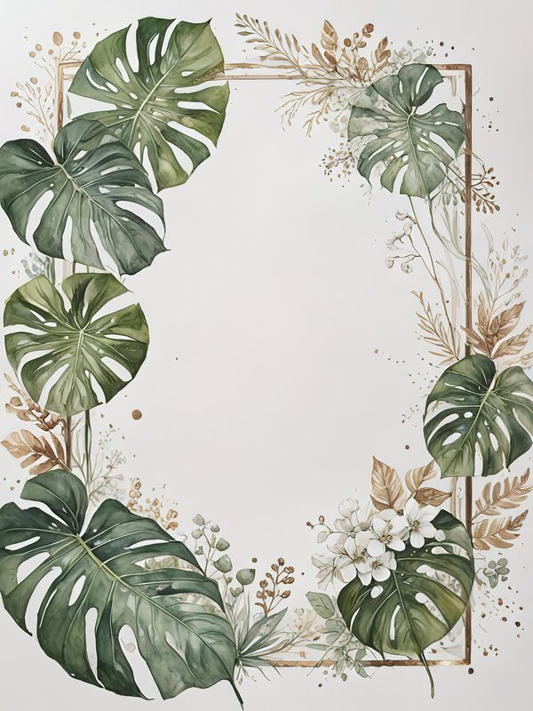 Watercolor Monstera Leaf Page Border: Tropical Foliage Digital Paper Set (JPGs) — image 1