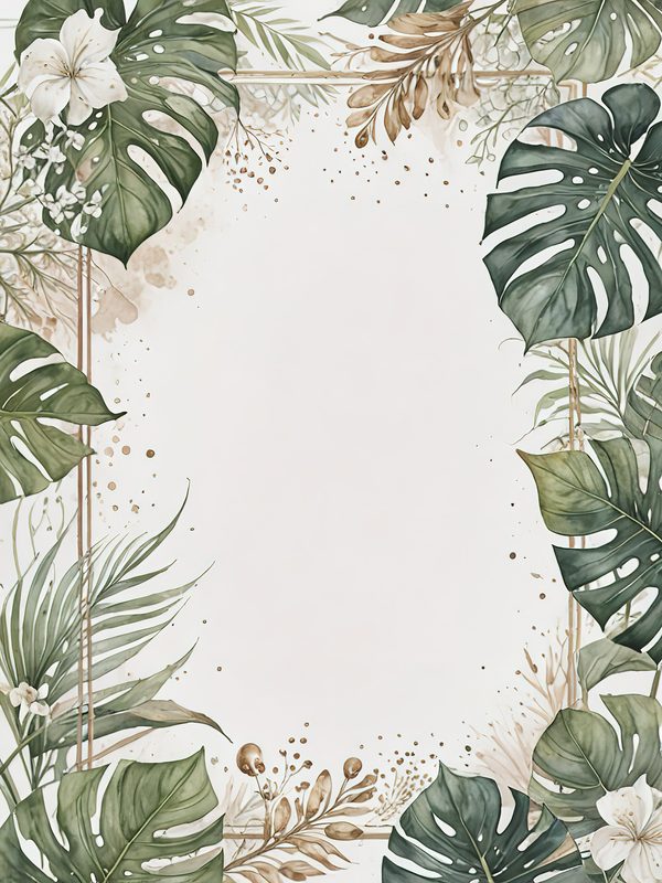 Watercolor Monstera Leaf Page Border: Tropical Foliage Digital Paper Set (JPGs) — image 2