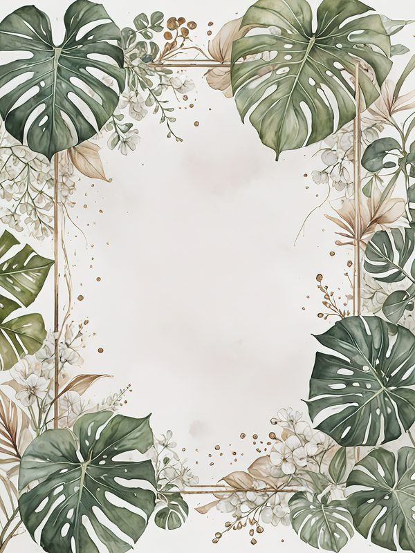 Watercolor Monstera Leaf Page Border: Tropical Foliage Digital Paper Set (JPGs) — image 3