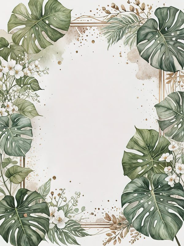 Watercolor Monstera Leaf Page Border: Tropical Foliage Digital Paper Set (JPGs) — image 4