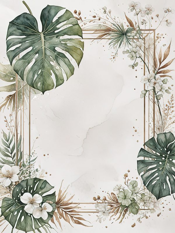 Watercolor Monstera Leaf Page Border: Tropical Foliage Digital Paper Set (JPGs) — image 5