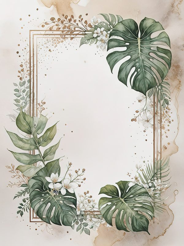 Watercolor Monstera Leaf Page Border: Tropical Foliage Digital Paper Set (JPGs) — image 12