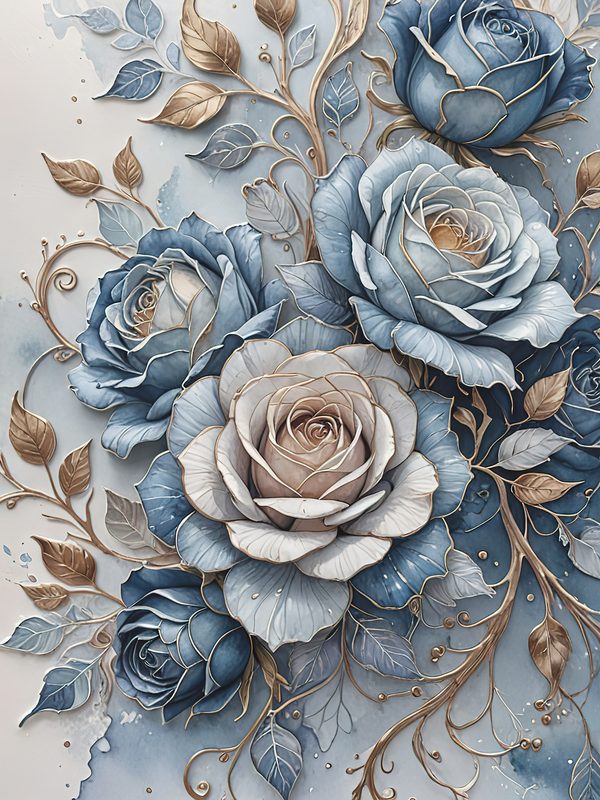 Watercolor Rose Digital Paper: Blue Floral Scrapbooking (JPGs) — image 2