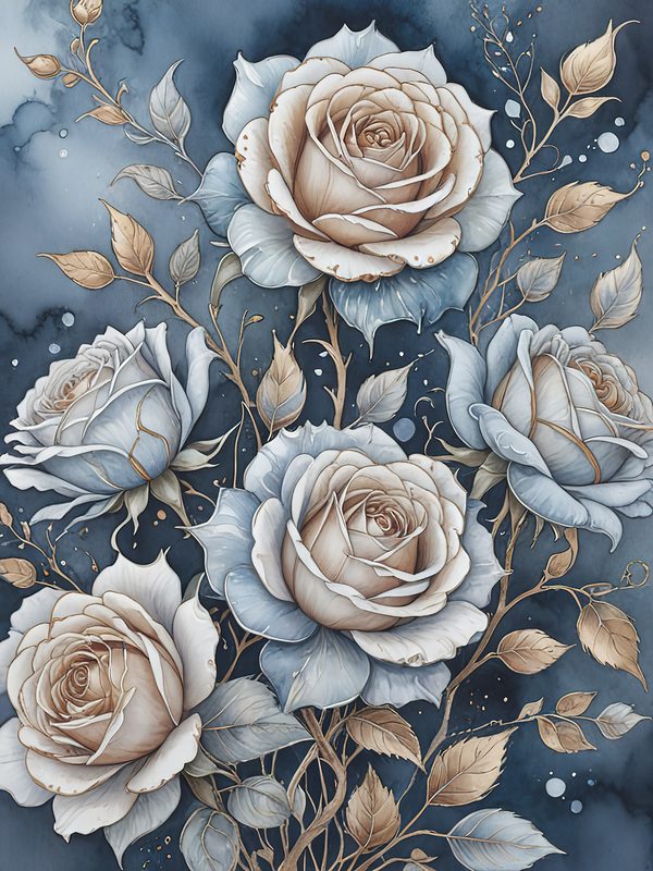 Watercolor Rose Digital Paper: Blue Floral Scrapbooking (JPGs) — image 4
