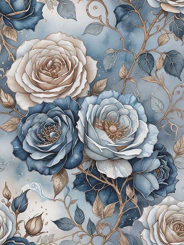 Watercolor Rose Digital Paper: Blue Floral Scrapbooking (JPGs) — image 5