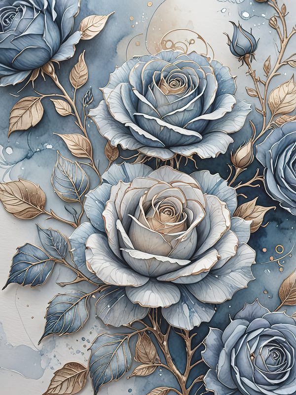 Watercolor Rose Digital Paper: Blue Floral Scrapbooking (JPGs) — image 6