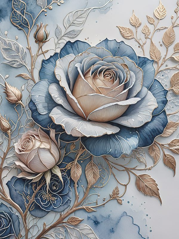 Watercolor Rose Digital Paper: Blue Floral Scrapbooking (JPGs) — image 7