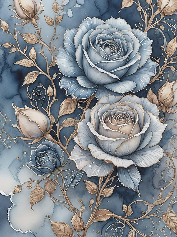 Watercolor Rose Digital Paper: Blue Floral Scrapbooking (JPGs) — image 9