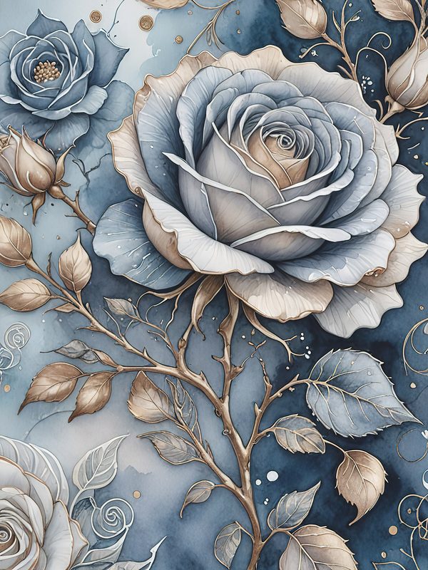 Watercolor Rose Digital Paper: Blue Floral Scrapbooking (JPGs) — image 10