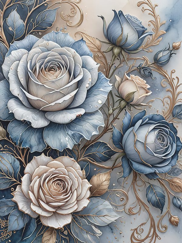 Watercolor Rose Digital Paper: Blue Floral Scrapbooking (JPGs) — image 11