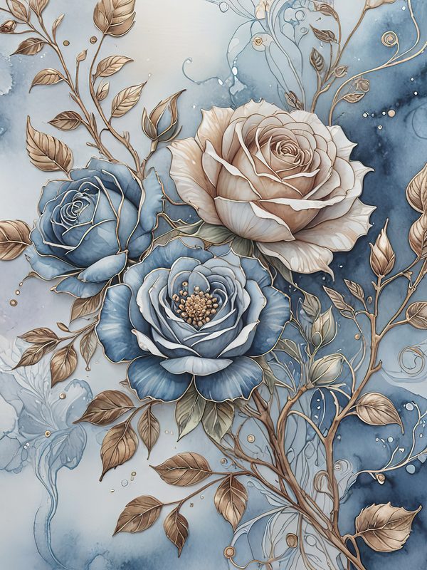 Watercolor Rose Digital Paper: Blue Floral Scrapbooking (JPGs) — image 12