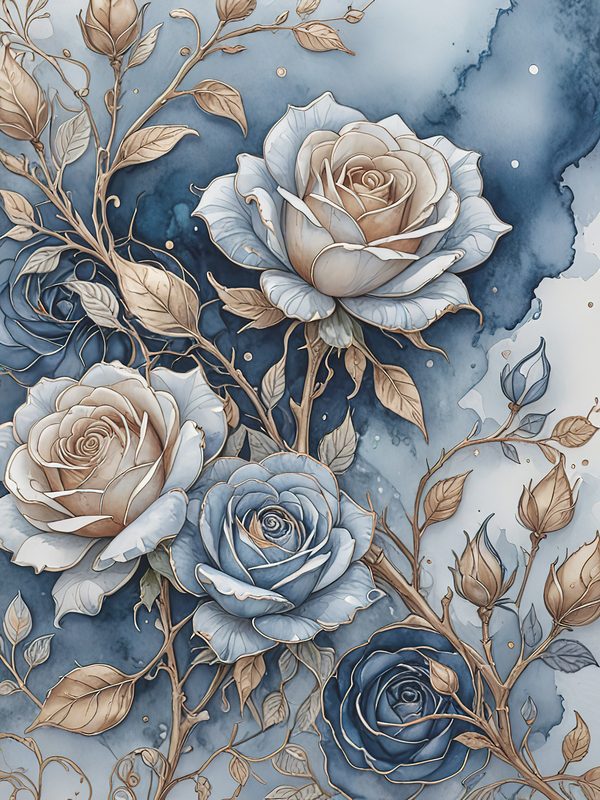 Watercolor Rose Digital Paper: Blue Floral Scrapbooking (JPGs) — image 13