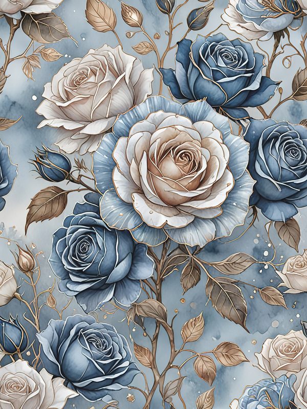 Watercolor Rose Digital Paper: Blue Floral Scrapbooking (JPGs) — image 14