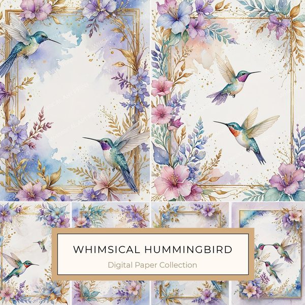 Watercolor Hummingbird Clipart: Soft Pastel Floral Art (JPG Digital Download)