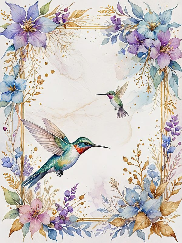 Watercolor Hummingbird Clipart: Soft Pastel Floral Art (JPG Digital Download) — image 1