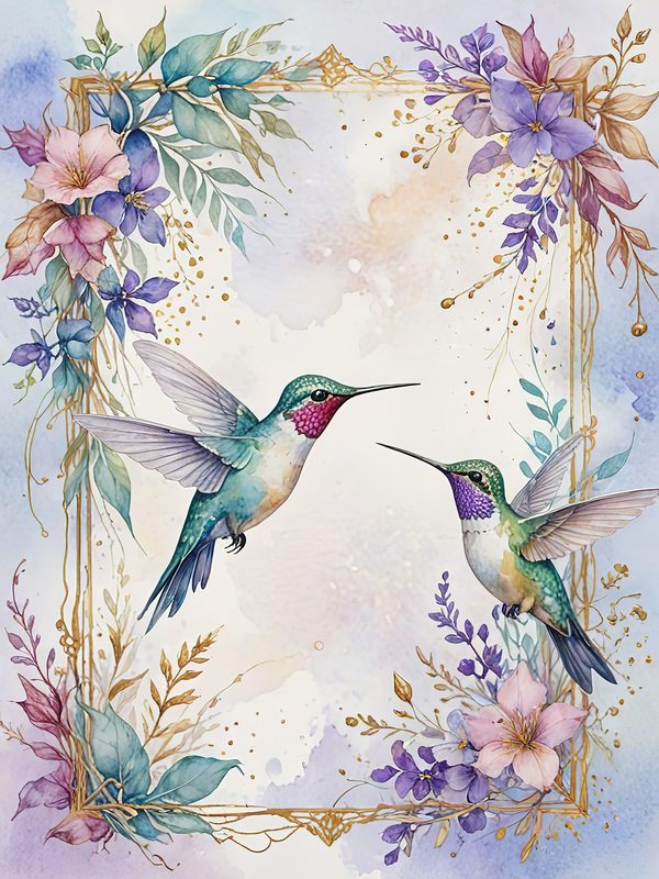 Watercolor Hummingbird Clipart: Soft Pastel Floral Art (JPG Digital Download) — image 2