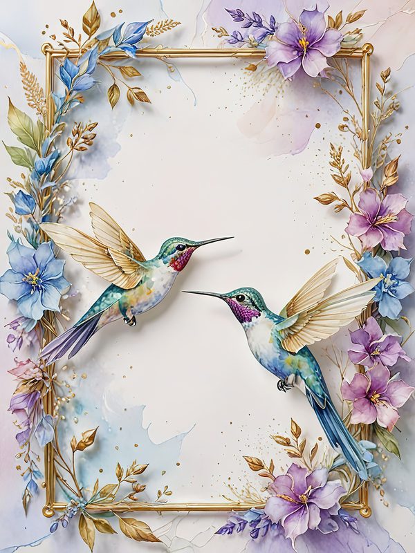 Watercolor Hummingbird Clipart: Soft Pastel Floral Art (JPG Digital Download) — image 3