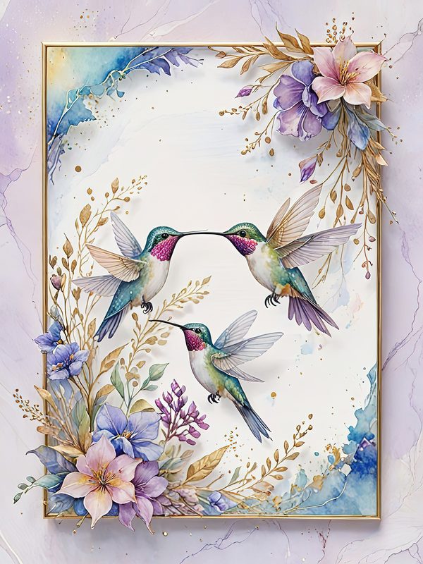 Watercolor Hummingbird Clipart: Soft Pastel Floral Art (JPG Digital Download) — image 4