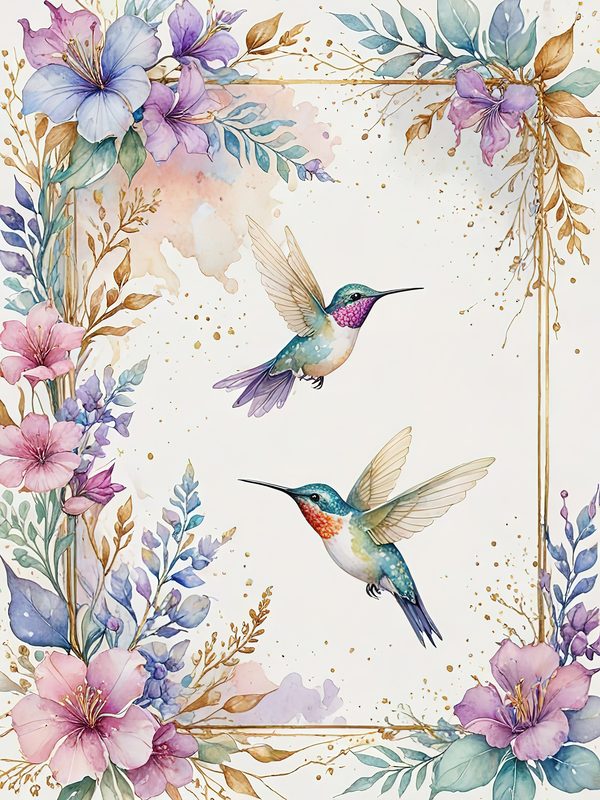 Watercolor Hummingbird Clipart: Soft Pastel Floral Art (JPG Digital Download) — image 7