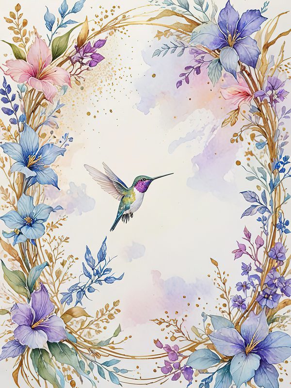 Watercolor Hummingbird Clipart: Soft Pastel Floral Art (JPG Digital Download) — image 9