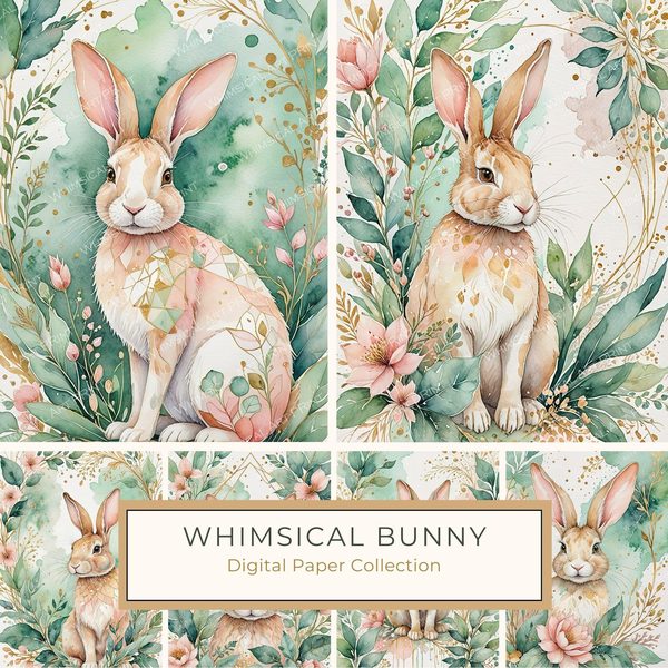 Watercolor Bunny Portraits: Soft Pastel Digital Art Set (JPGs). Commercial Use, Digital Download