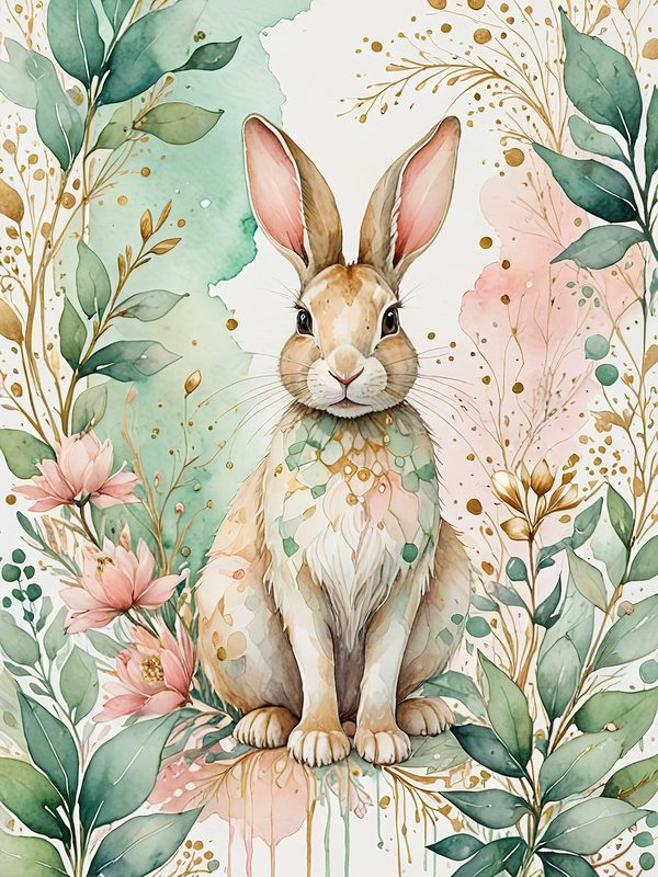 Watercolor Bunny Portraits: Soft Pastel Digital Art Set (JPGs). Commercial Use, Digital Download — image 1