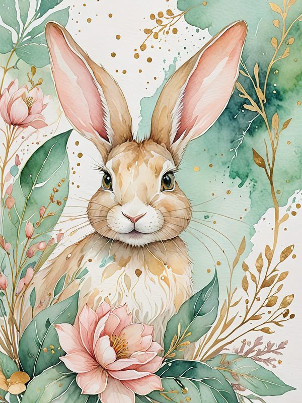 Watercolor Bunny Portraits: Soft Pastel Digital Art Set (JPGs). Commercial Use, Digital Download — image 2