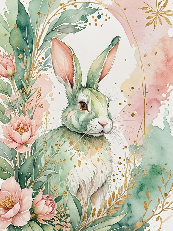 Watercolor Bunny Portraits: Soft Pastel Digital Art Set (JPGs). Commercial Use, Digital Download — image 7