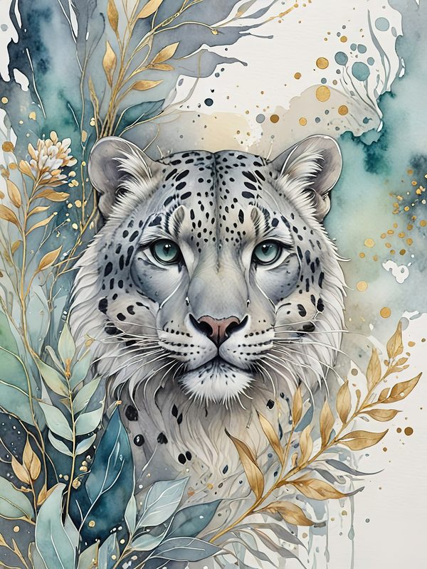 Serene Snow Leopard Watercolor Digital Paper Kit: Printable Papers, Cards, Tags, Ephemera — image 2