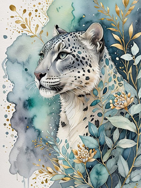 Serene Snow Leopard Watercolor Digital Paper Kit: Printable Papers, Cards, Tags, Ephemera — image 3